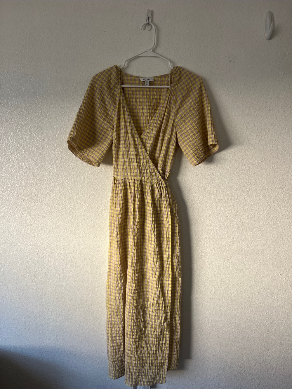 TopShop Seersucker Gingham Wrap Dress Lilac & Yellow Size 6